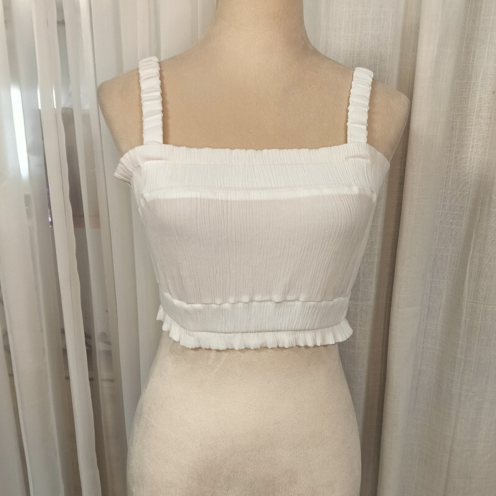 2/$30 H&M White Cropped Ruffled Tank Top Size XS Summer Festival
